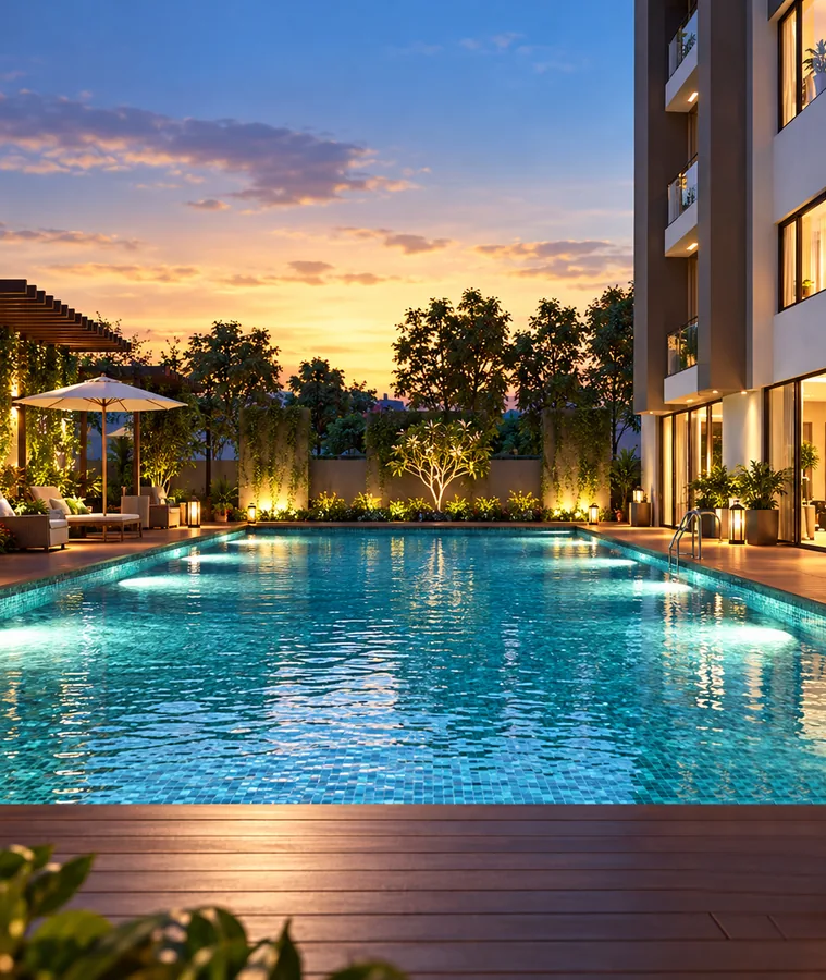 Pool deck at sunset
