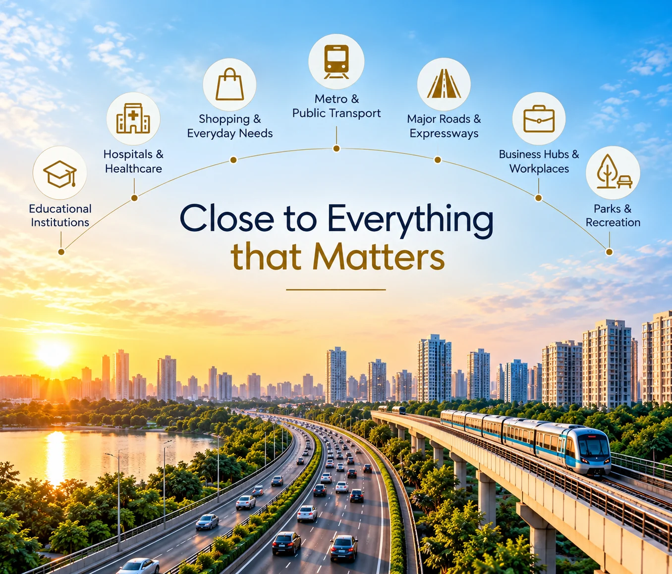 Close to everything that matters: schools, hospitals, shopping, metro, expressways, business hubs and parks
