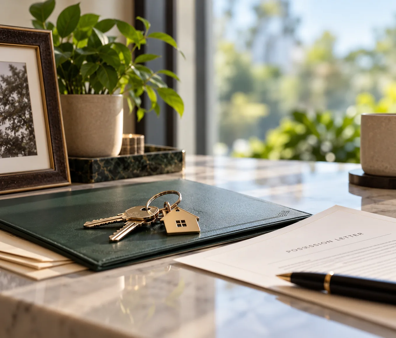 House keys resting on a signed possession letter